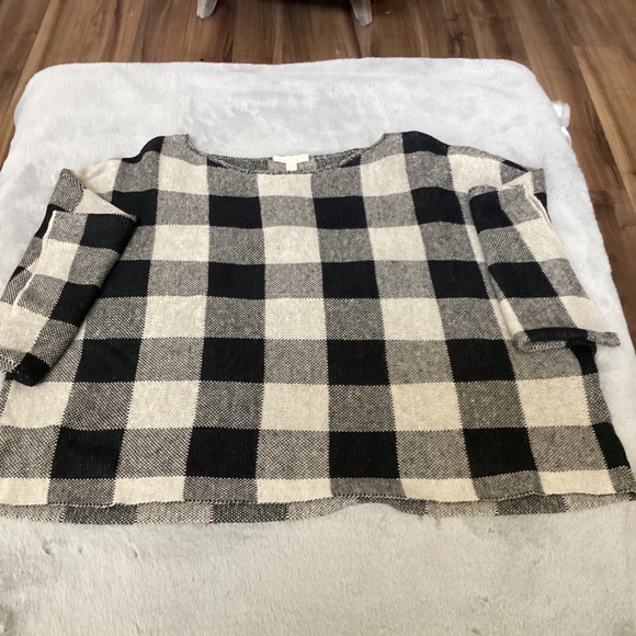 NWT Eileen Fisher oversize drop linen beige and black sweater size L - Picture 1 of 7